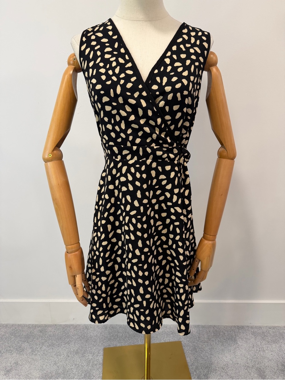 Everly Black Wrap Dress with Cream Print